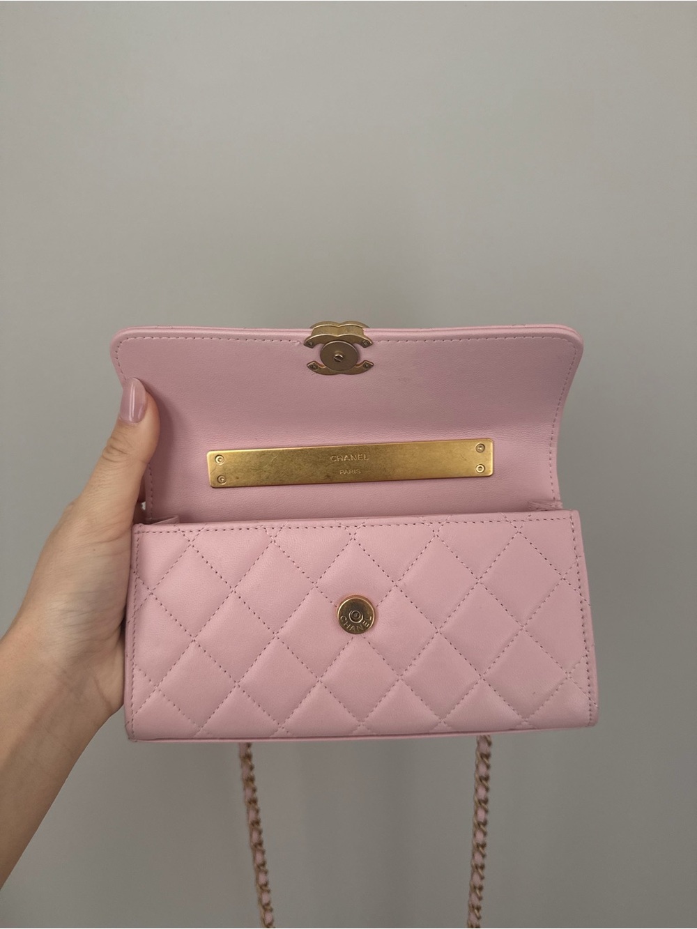 Authentic CHANEL Pink Quilted Mini Top Handle Flap Bag with Gold Hardware - Picture 3 of 3